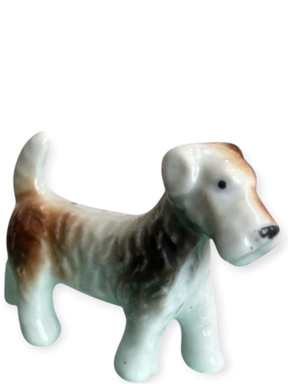 Vintage Porcelain Dog Brown 1930s 1940s White Terrier Dog Figurine